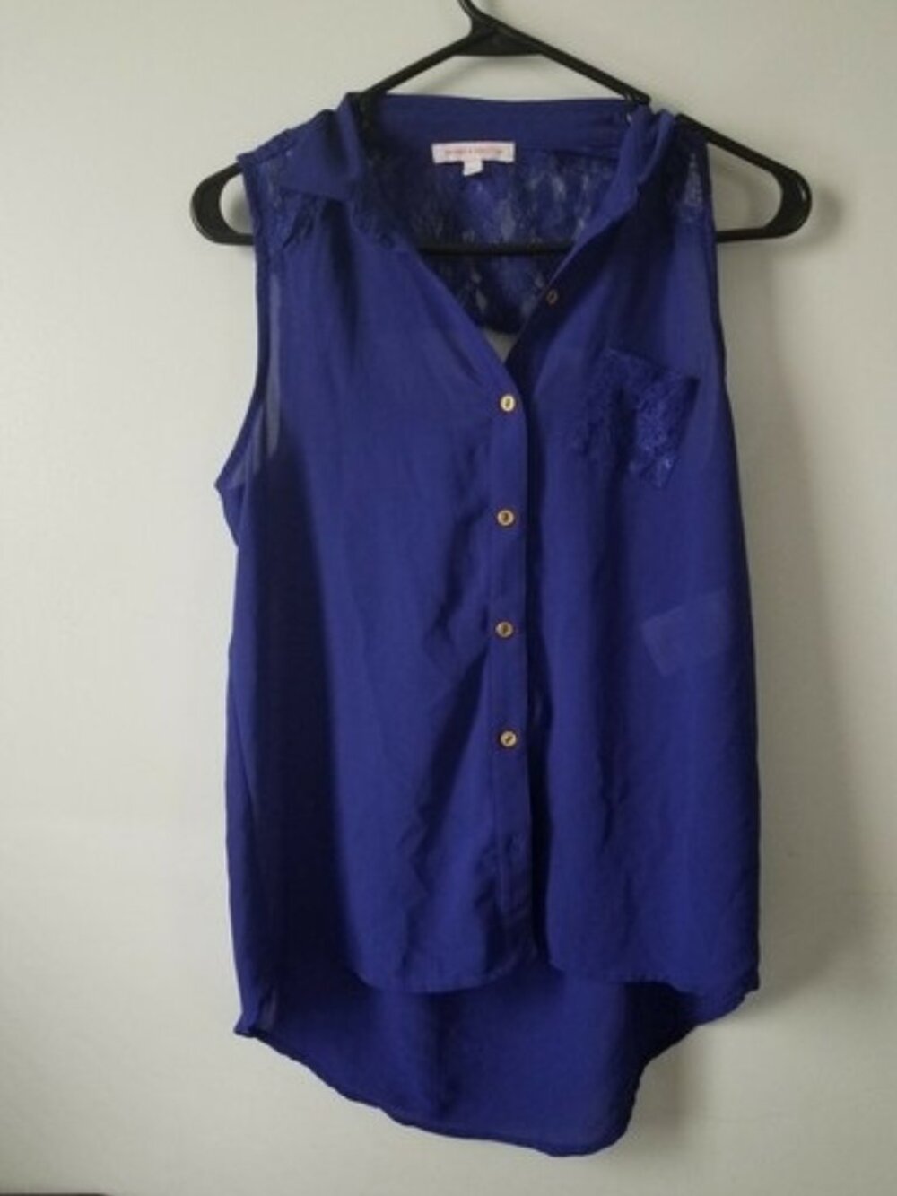 Sleaveless Lace Dress Shirt Blue in Medium Preowned